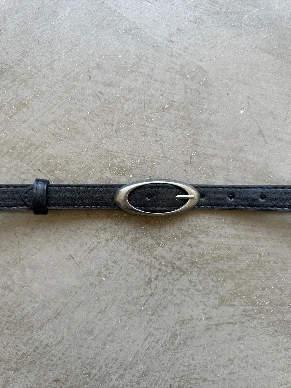 Classic Black Leather Belt with Oval Silver Buckle